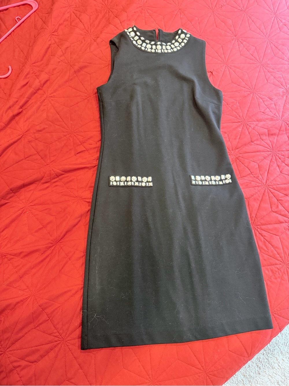 Michael Kors Black Sleeveless Shift Dress with Jeweled Trim